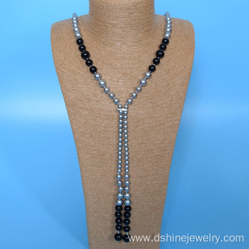 Handmade Pearl Knots Jewelry Long Shell Pearl Necklace